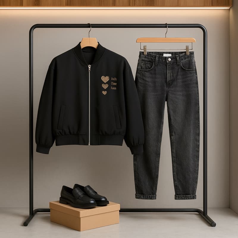 بامبر زنانه گلدوزی 3 قلب - مشکی