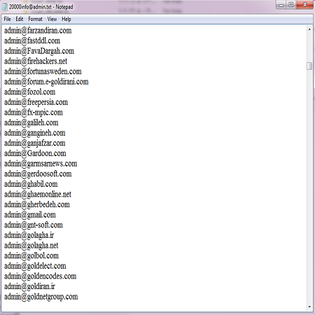 20 هزار ایمیل اینفو و ادمین سایت های ایرانی