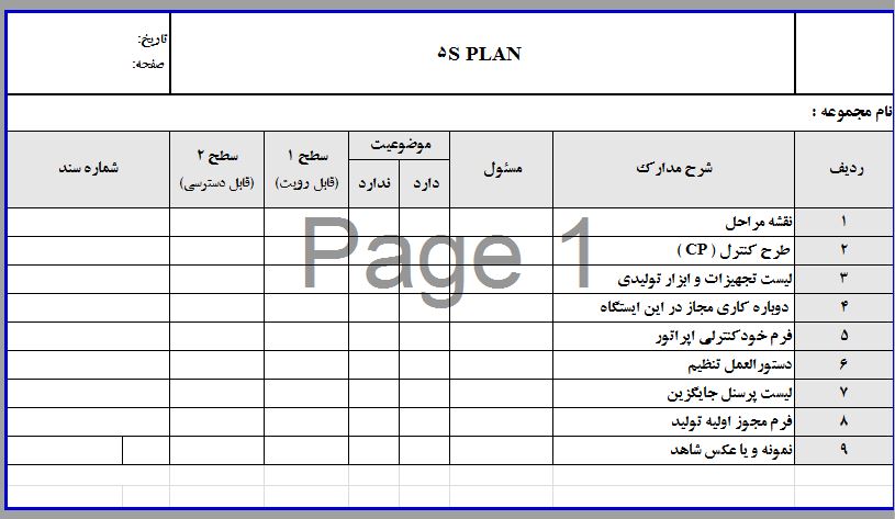 مجموعه فرم های سیستم 5S