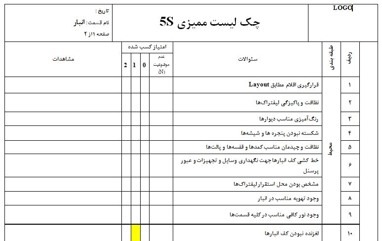 مجموعه فرم های سیستم 5S