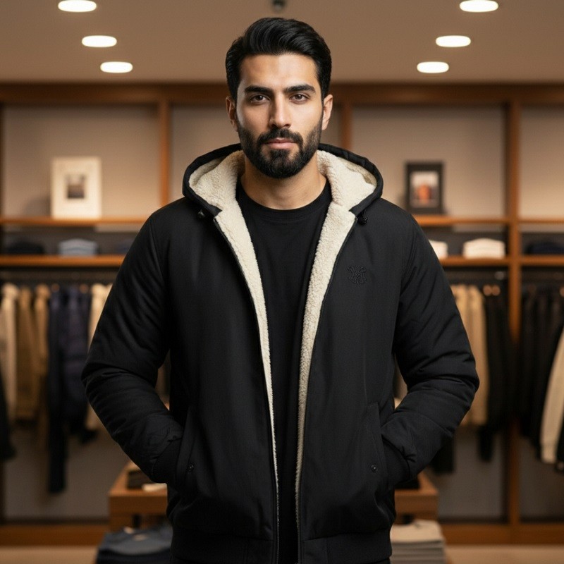 کاپشن مردانه مشکی داخل تمام خز مدل Adidas